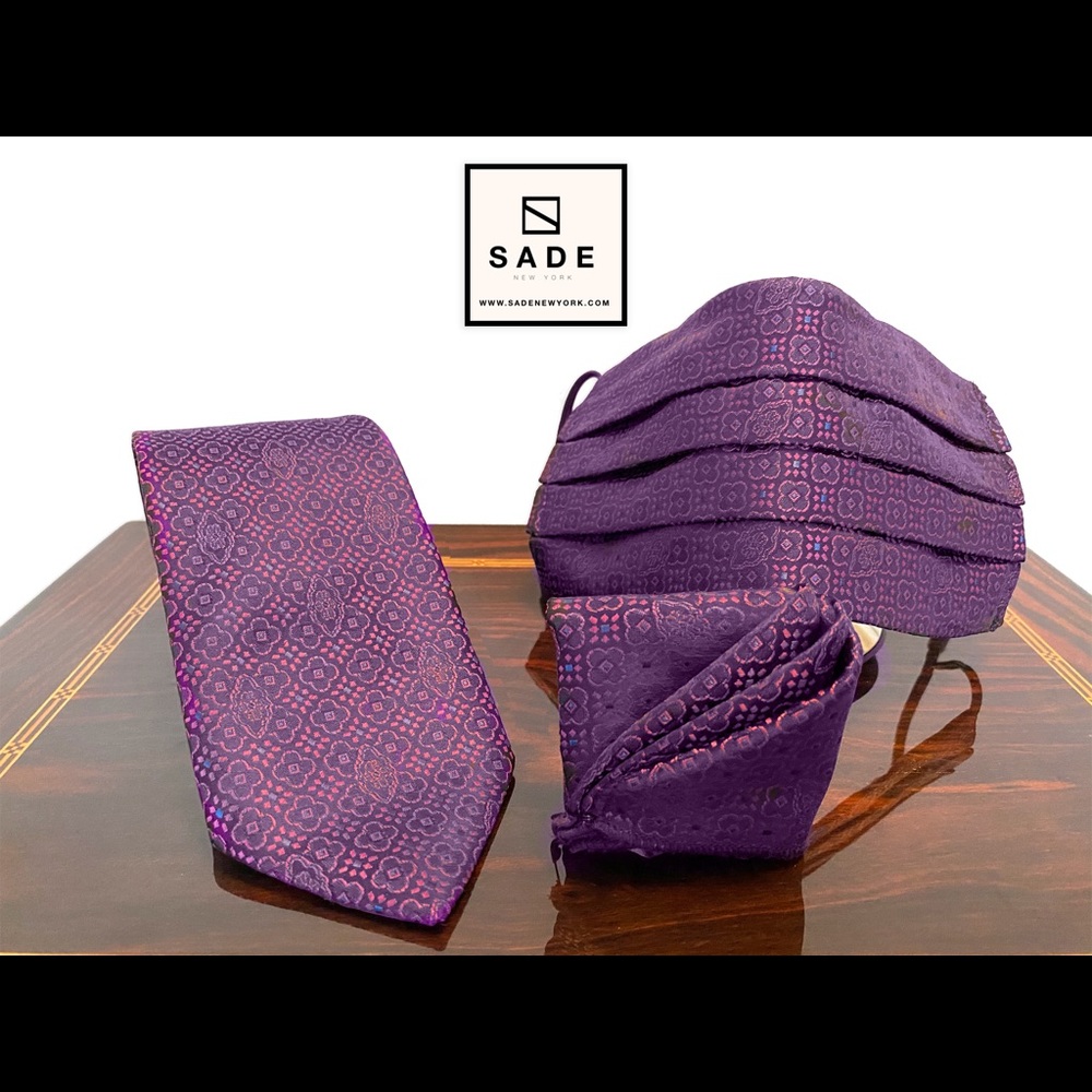 Face Mask For Men, Purple Matching Necktie Set of3